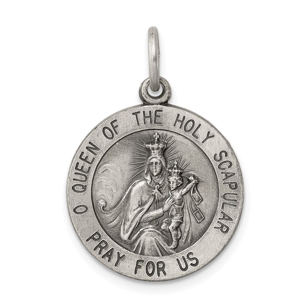 Extel Large Sterling Silver Queen of the Holy Scapular Medal Pendant Charm, Made in USA