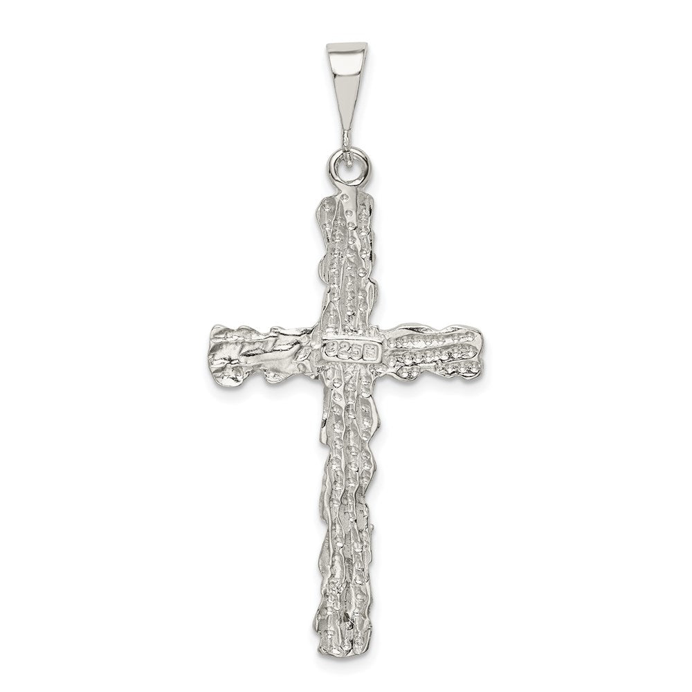 Extel Extra Large Sterling Silver Diamond -Cut Cross Pendant Charm