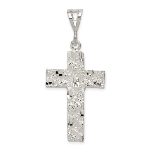 Extel Large Sterling Silver Nugget Cross Pendant Charm