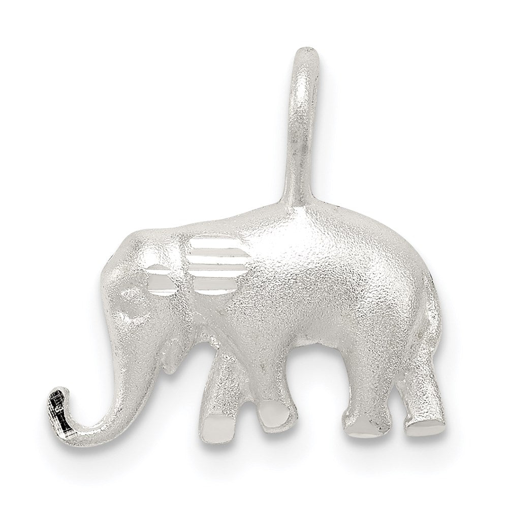 Extel Medium Sterling Silver Satin Diamond-cut Elephant Pendant