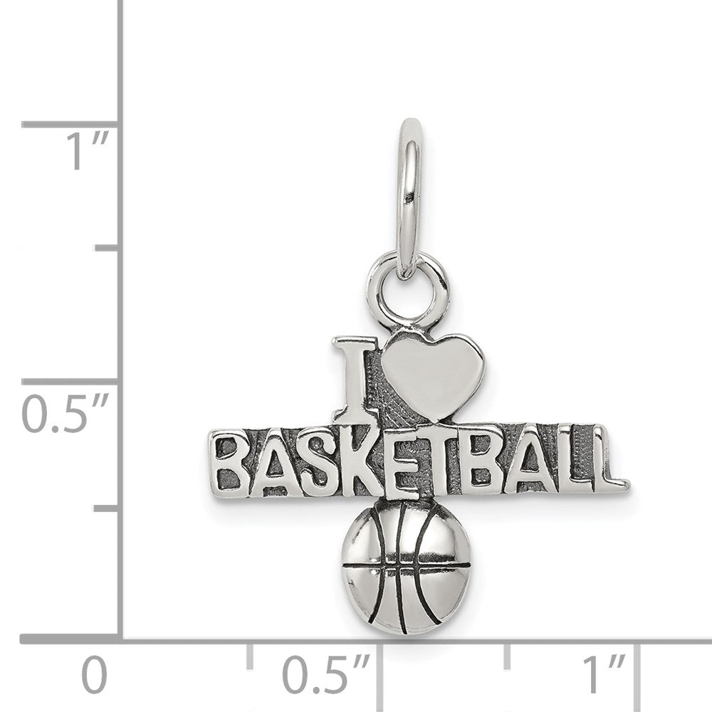 Extel Medium Sterling Silver Antique I (heart) Basketball Charm