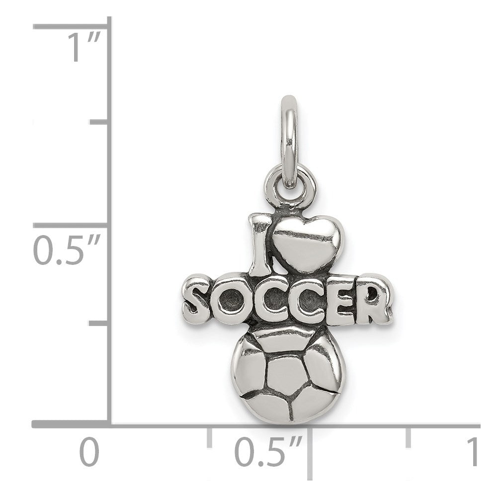 Extel Medium Sterling Silver Antique I (heart) Soccer Charm