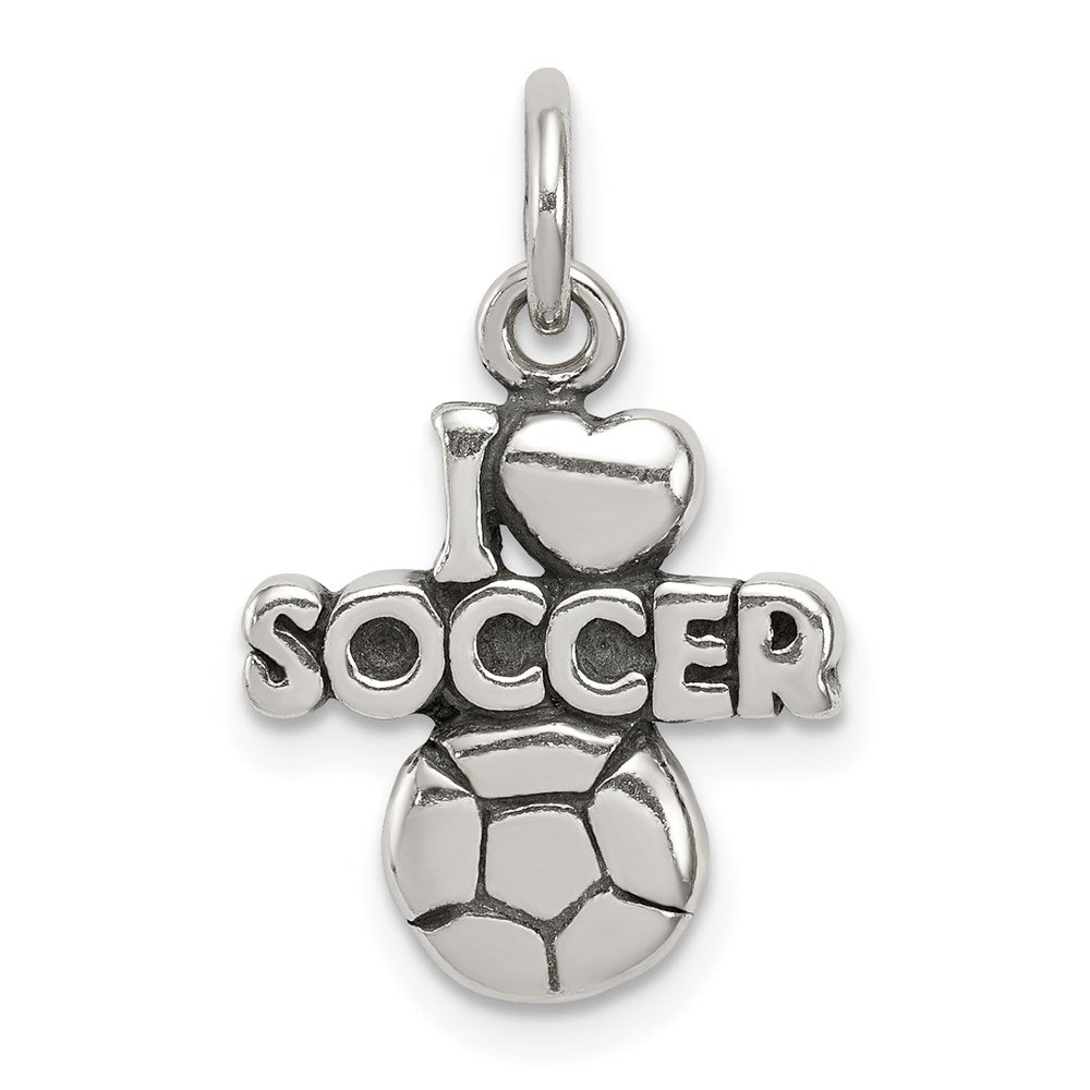 Extel Medium Sterling Silver Antique I (heart) Soccer Charm