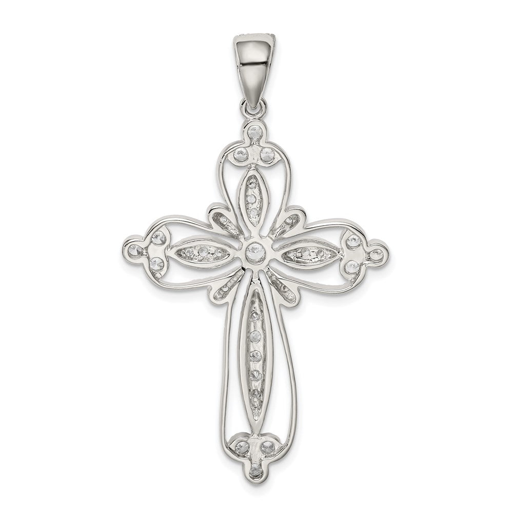 Extel Extra Large Sterling Silver Cubic Zirconia Filigree Budded Cross Pendant Charm