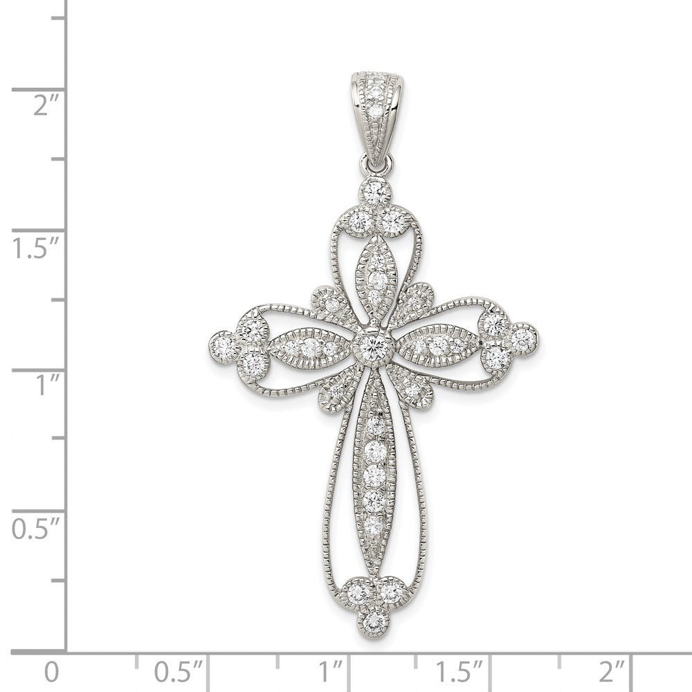 Extel Extra Large Sterling Silver Cubic Zirconia Filigree Budded Cross Pendant Charm