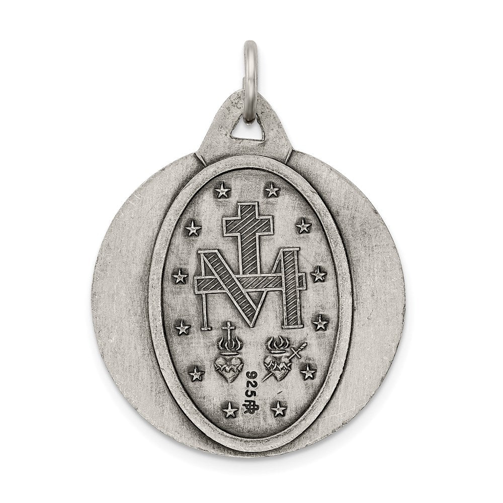 Extel Large Sterling Silver Antiqued Miraculous Medal Pendant Charm, Made in USA