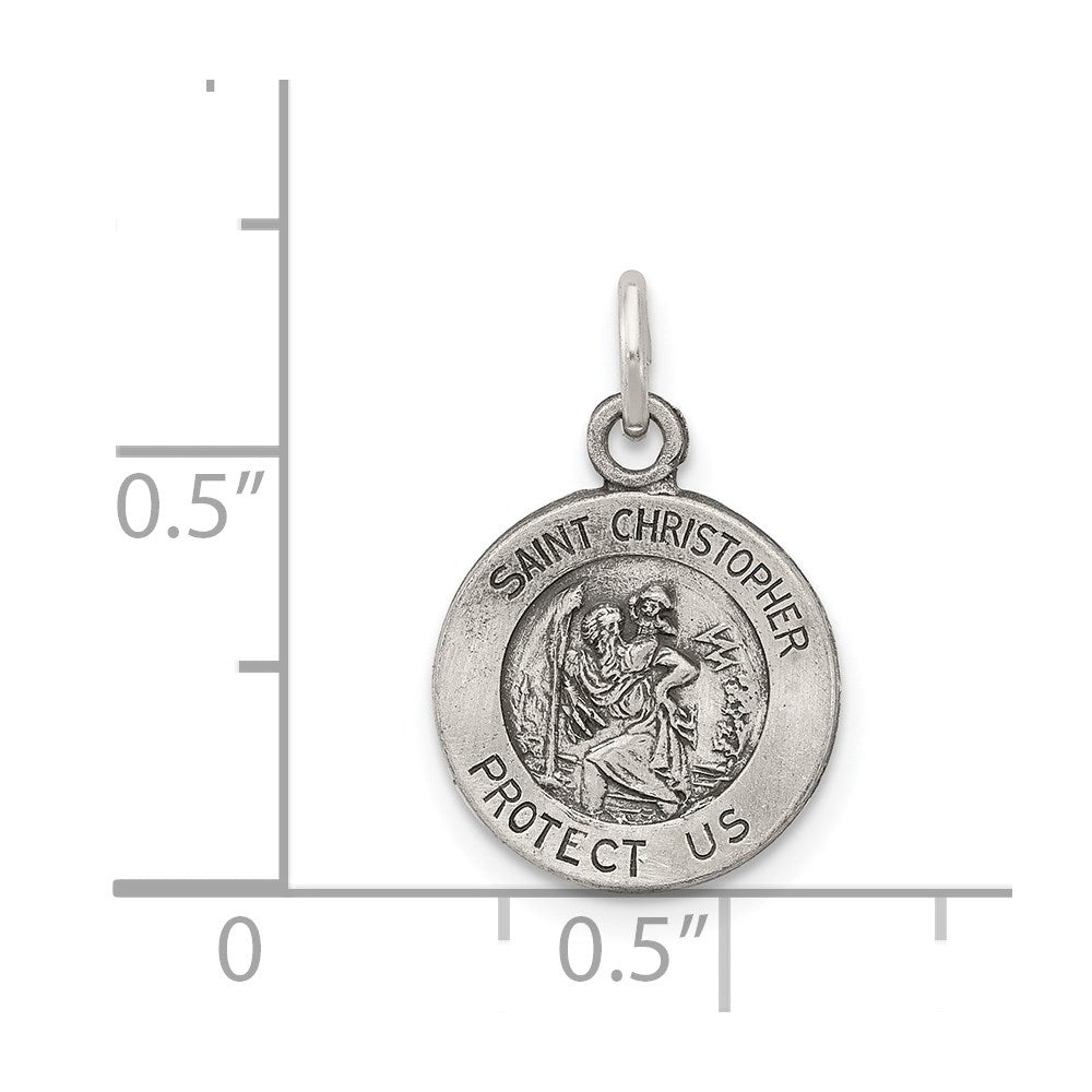 Extel Medium Sterling Silver Antiqued Patron Saint Christopher Medal Pendant Charm, Made in USA