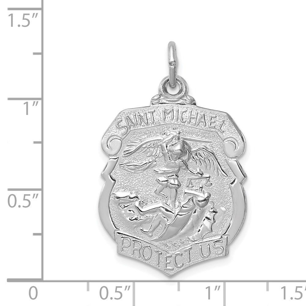 Extel Large Sterling Silver Patron Saint Michael Badge Medal Pendant Charm, Made in USA