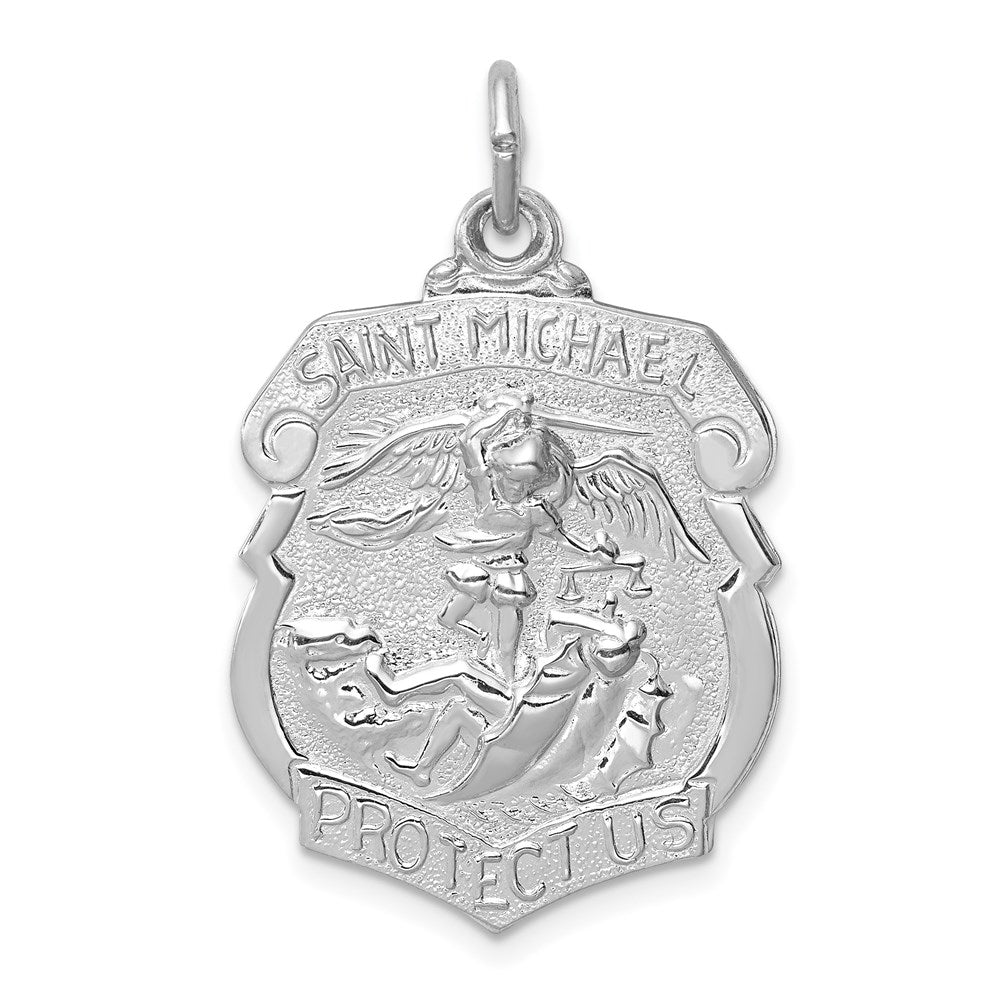 Extel Large Sterling Silver Patron Saint Michael Badge Medal Pendant Charm, Made in USA