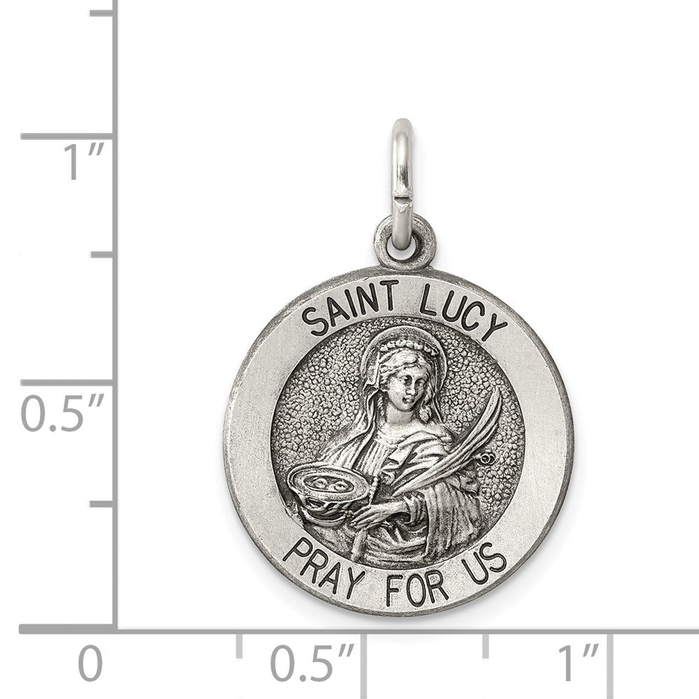 Extel Large Sterling Silver Antiqued Patron Saint Lucy Medal Pendant Charm, Made in USA