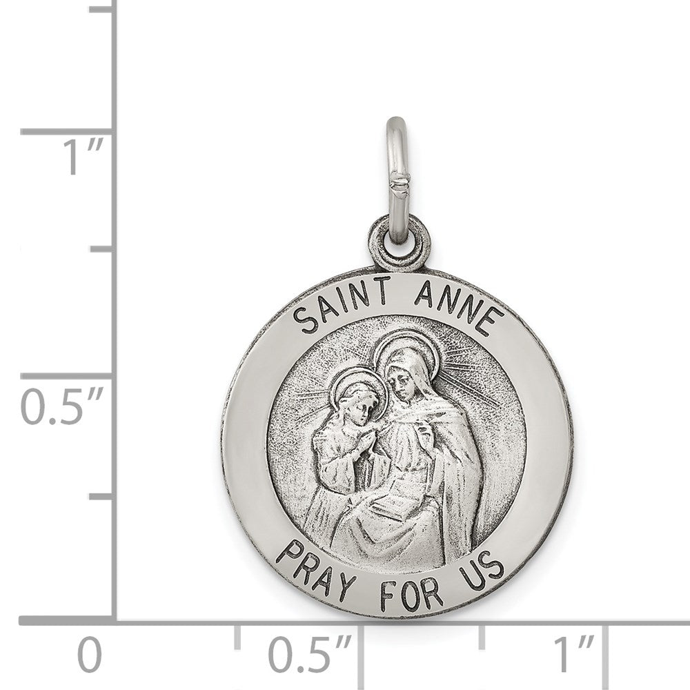 Extel Large Sterling Silver Antiqued Patron Saint Anne Medal Pendant Charm, Made in USA