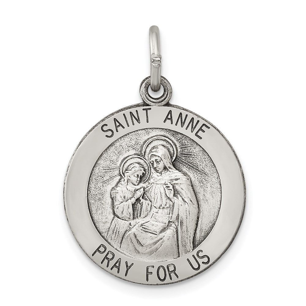 Extel Large Sterling Silver Antiqued Patron Saint Anne Medal Pendant Charm, Made in USA