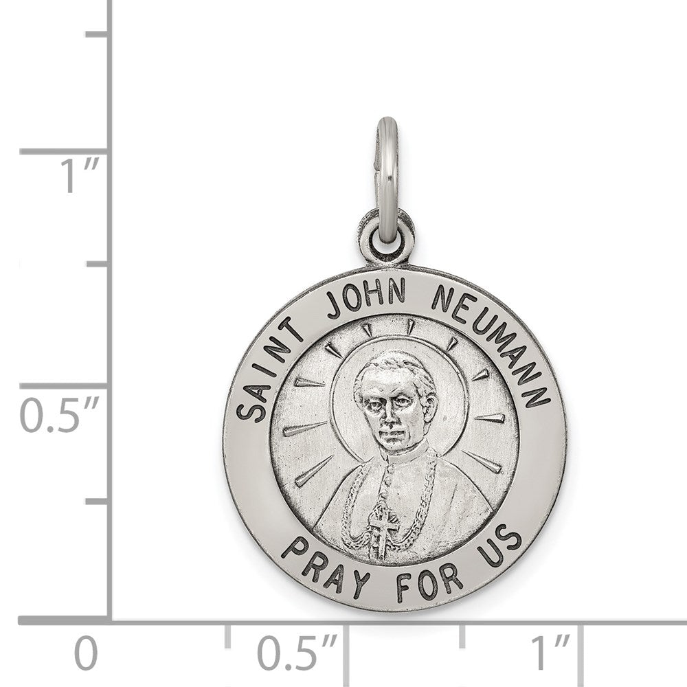 Extel Large Sterling Silver Antiqued Patron Saint John Neumann Medal Pendant Charm, Made in USA