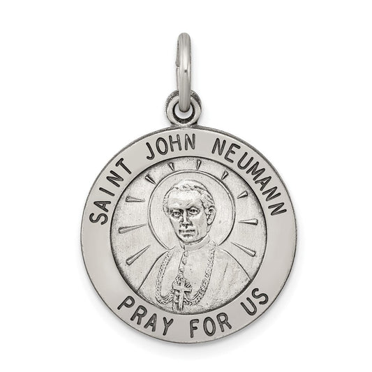 Extel Large Sterling Silver Antiqued Patron Saint John Neumann Medal Pendant Charm, Made in USA