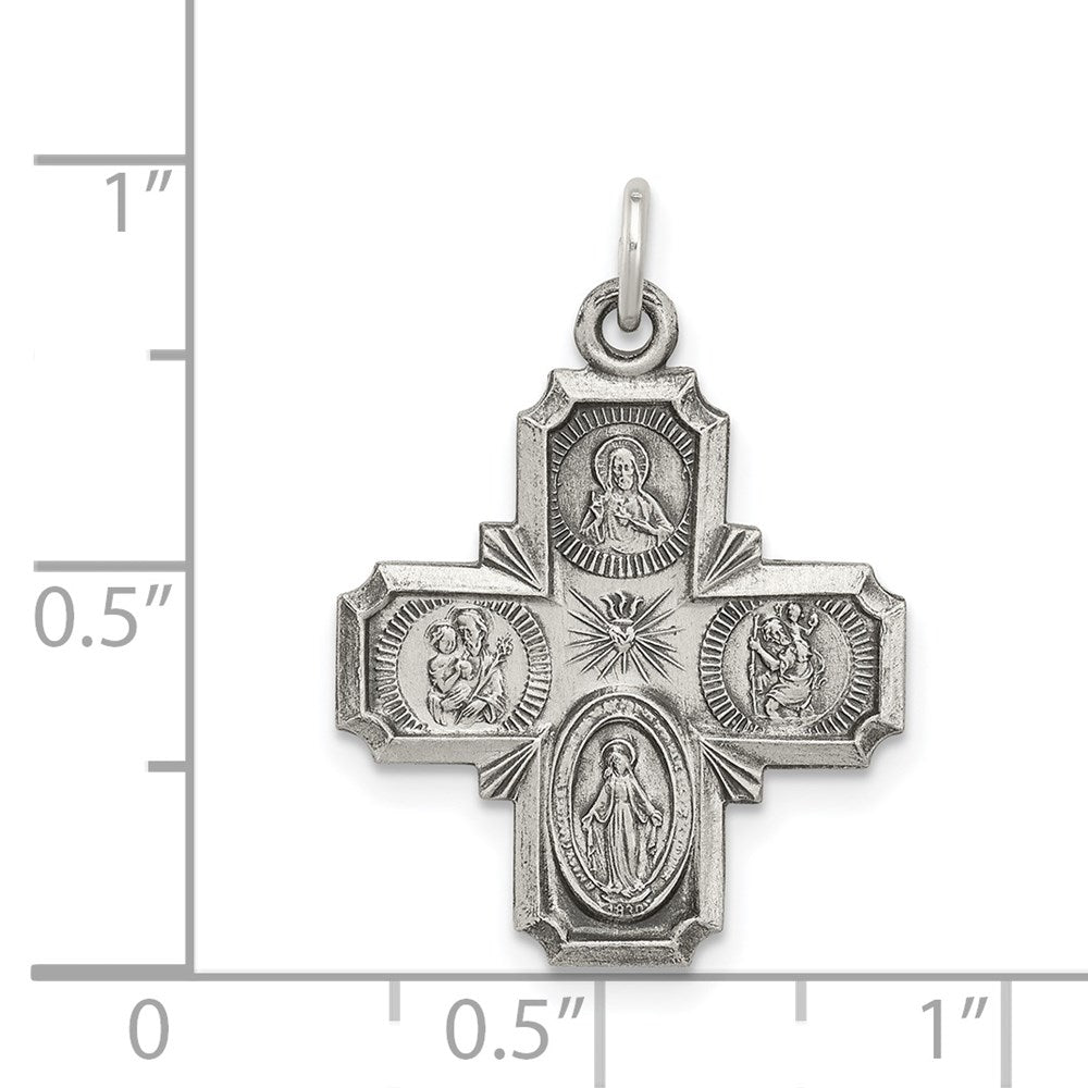 Extel Large Sterling Silver Antiqued Reversible Catholic Medal