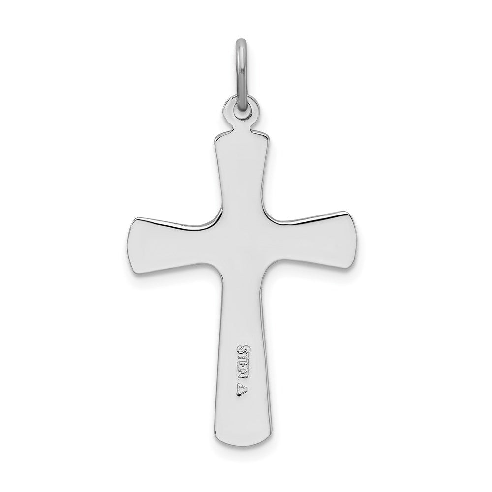 Extel Large Sterling Silver Rhodium-plated Enamel Cross Pendant Charm, Made in USA