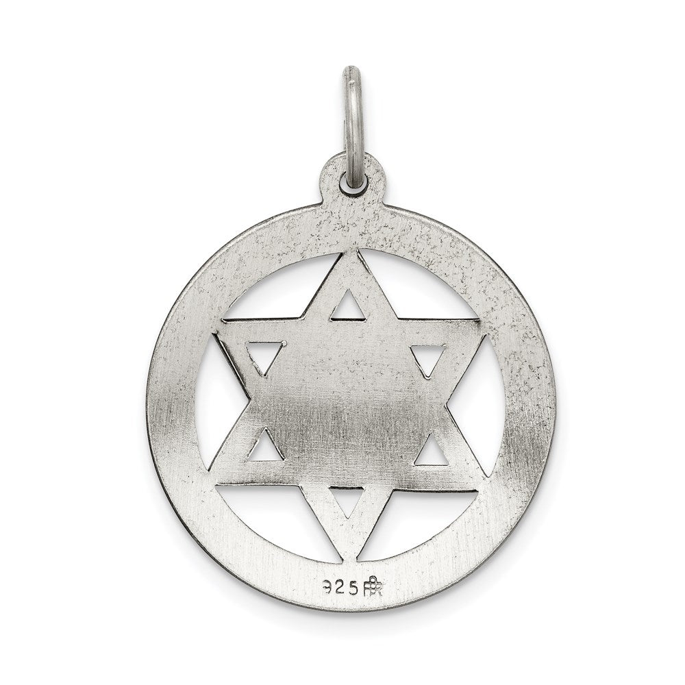 Extel Large Sterling Silver Antiqued Star of David Disc Charm Pendant, Made in USA