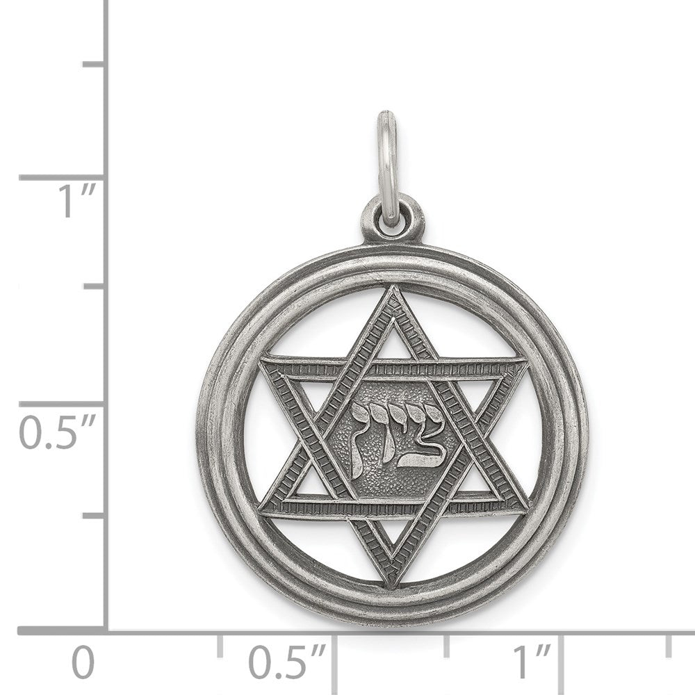 Extel Large Sterling Silver Antiqued Star of David Disc Charm Pendant, Made in USA