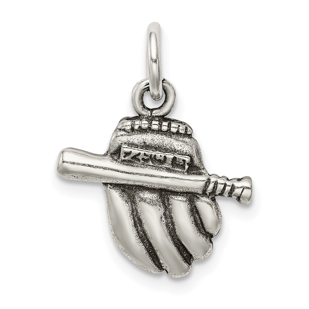 Extel Medium Sterling Silver Antiqued Baseball Glove/Bat Charm