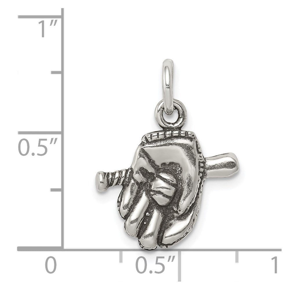 Extel Medium Sterling Silver Antiqued Baseball Glove/Bat Charm