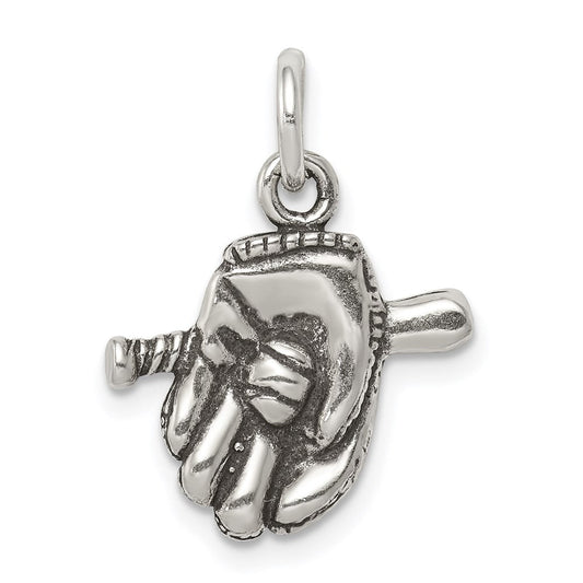 Extel Medium Sterling Silver Antiqued Baseball Glove/Bat Charm