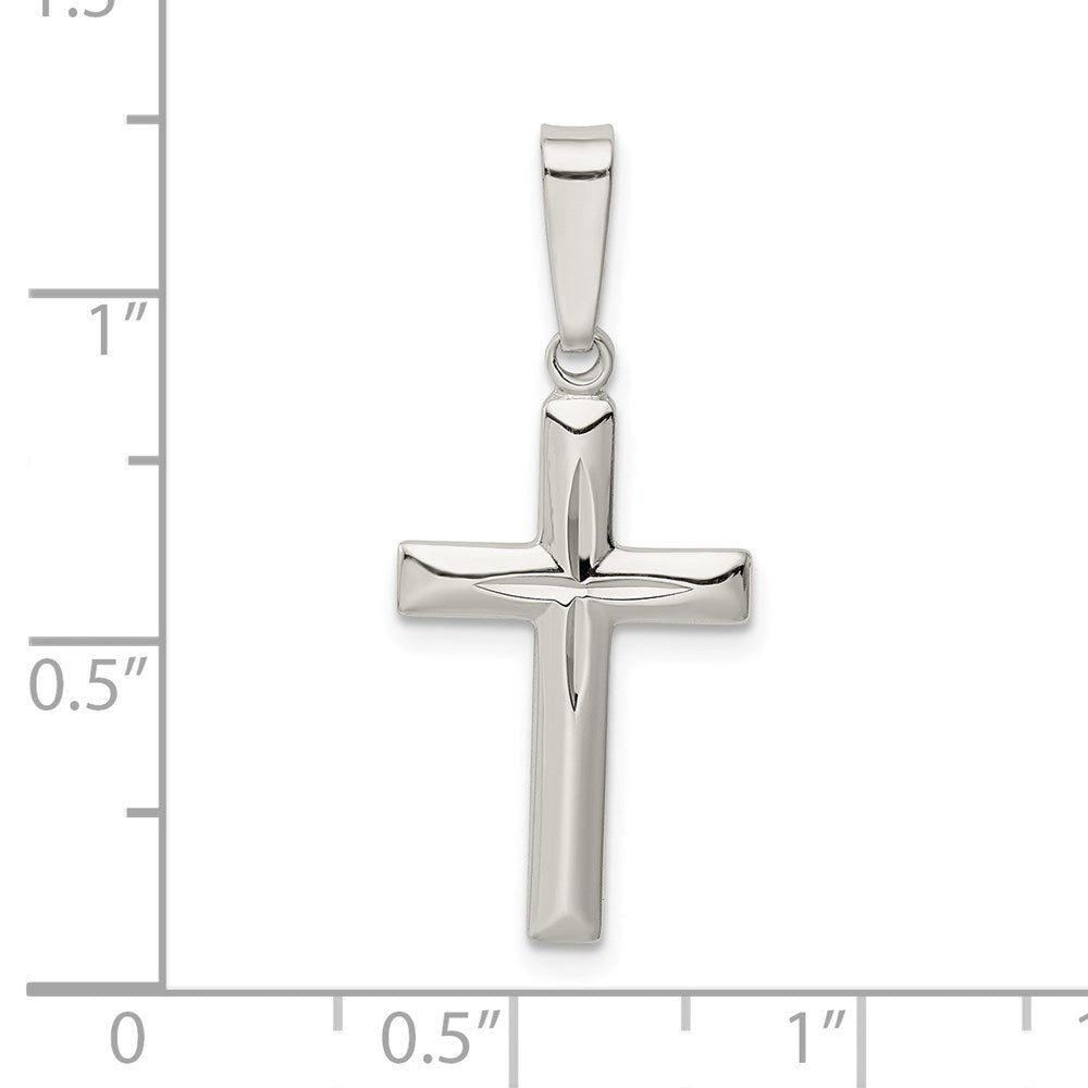 Extel Medium Sterling Silver Polished Diamond Cut Cross Pendant Charm