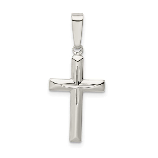 Extel Medium Sterling Silver Polished Diamond Cut Cross Pendant Charm