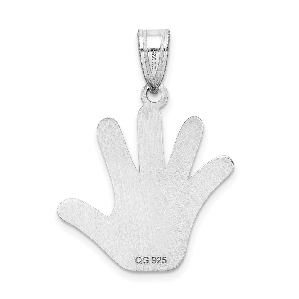 Extel Large Sterling Silver Rhod-plate Enamel Autism with Puzzle Piece Handprint Pendant, Made in USA