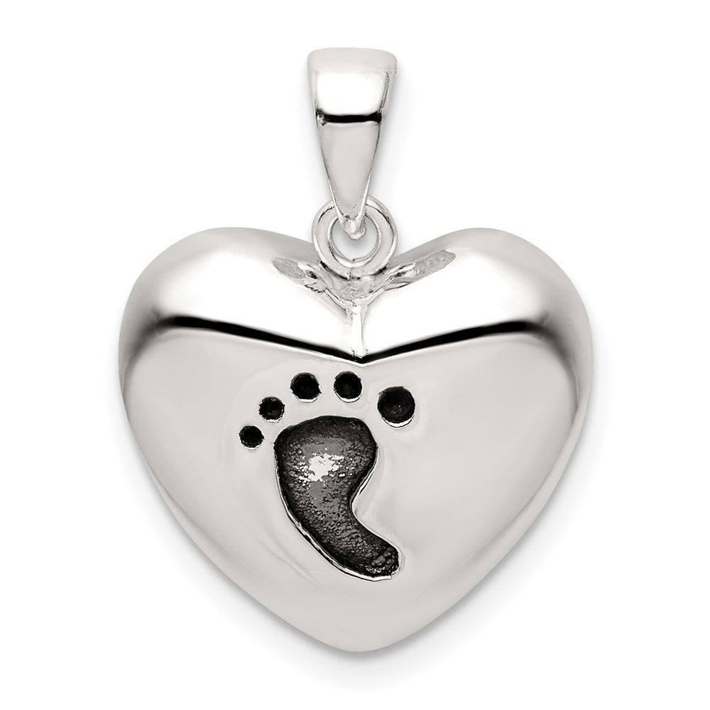 Extel Medium Sterling Silver Antiqued Heart Baby Foot Pendant