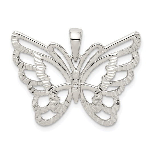 Extel Medium Sterling Silver Diamond-cut Butterfly Pendant