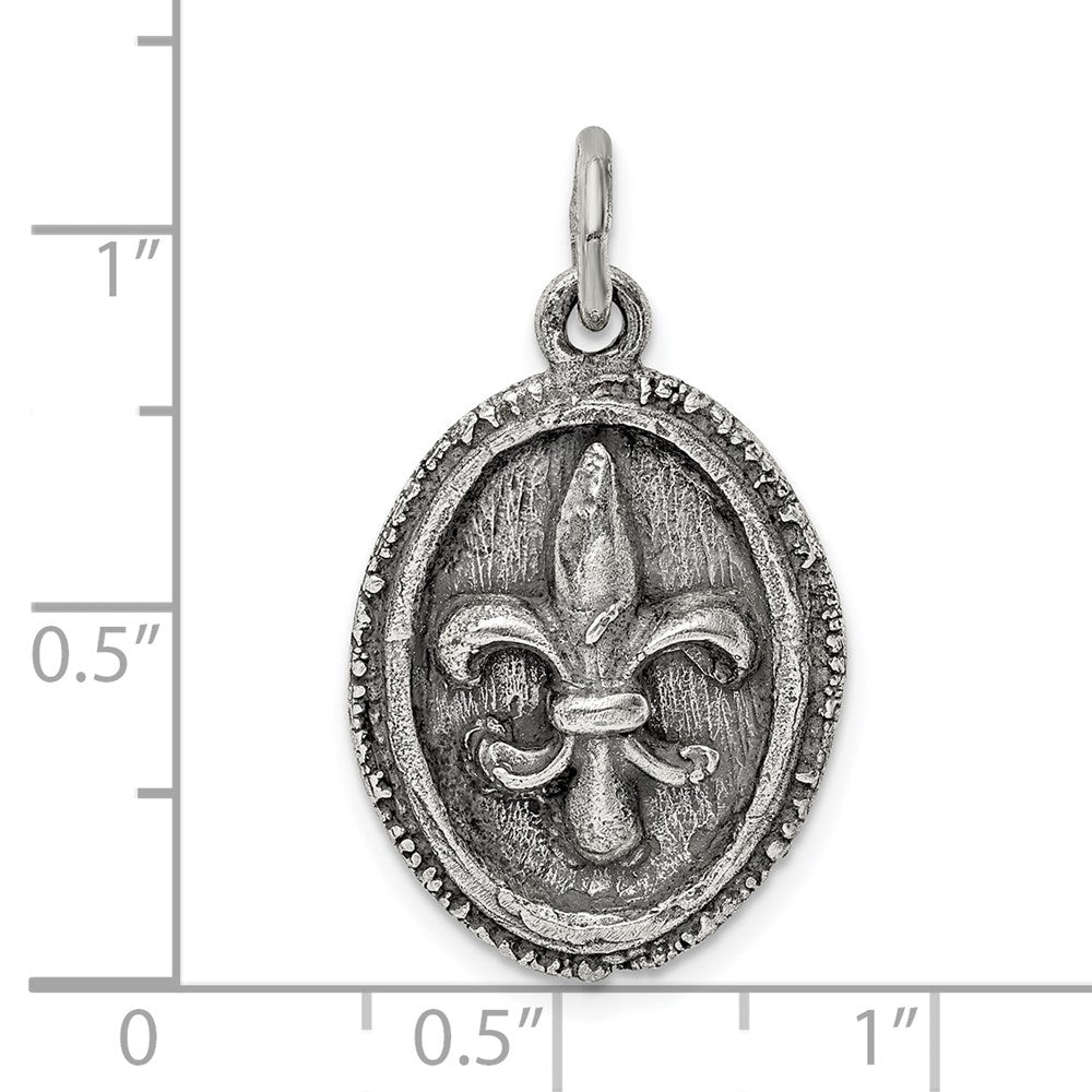 Extel Medium Sterling Silver Antiqued Fleur de Lis Pendant