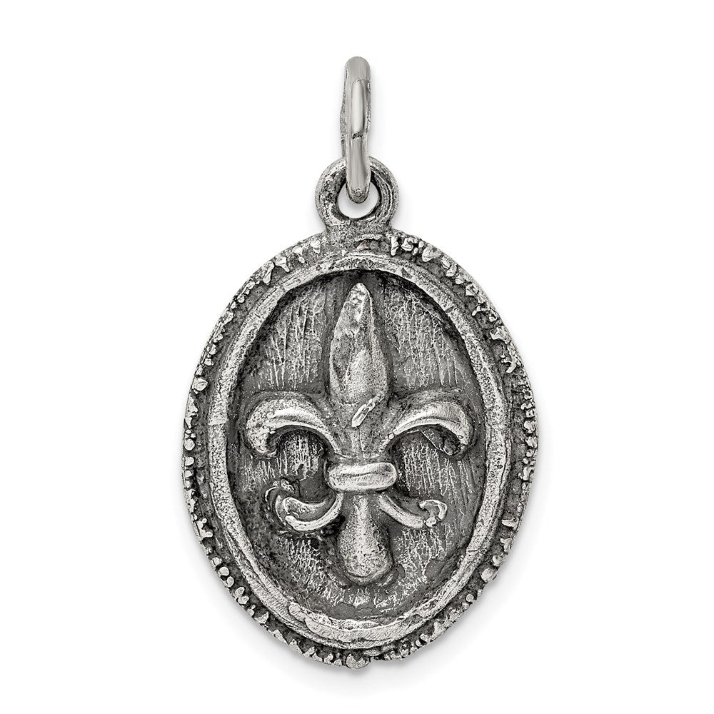 Extel Medium Sterling Silver Antiqued Fleur de Lis Pendant