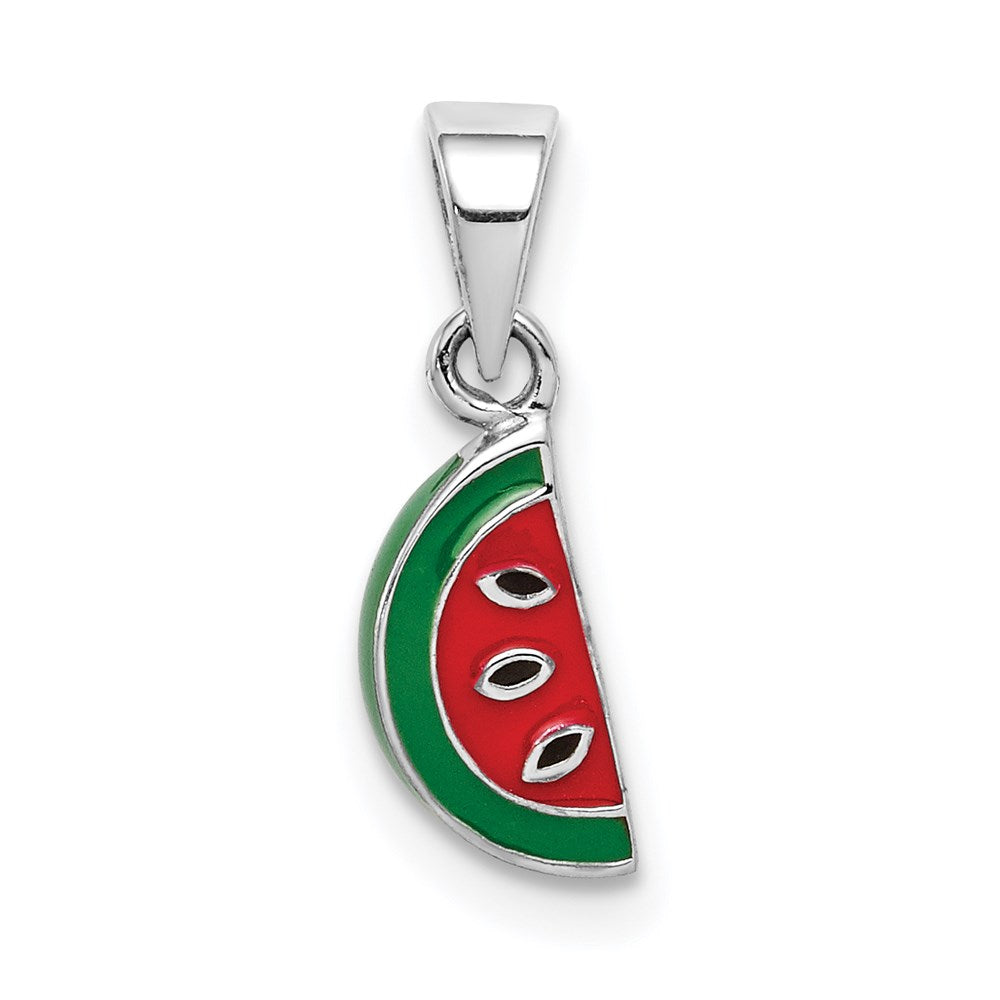 Extel Small Sterling Silver Rhodium-plated Childs Enameled Watermelon Pendant