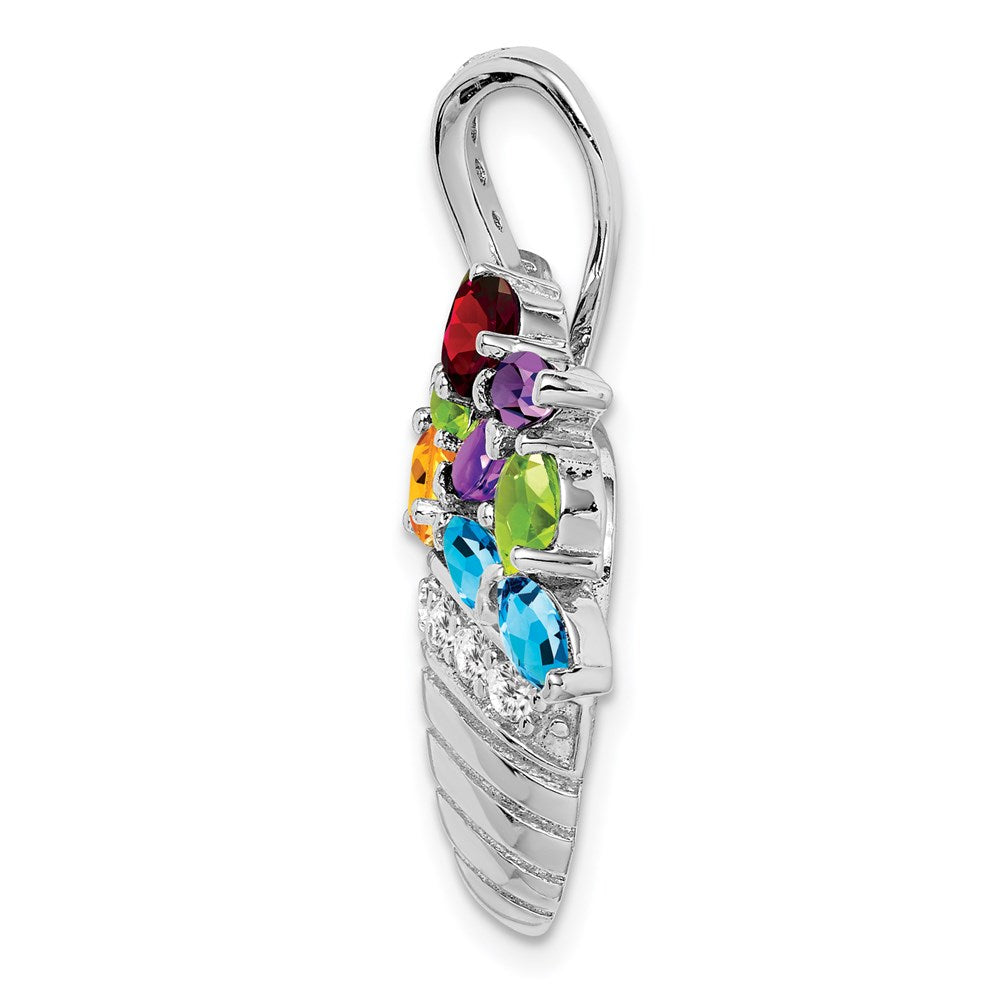 Extel Large Sterling Silver Rhodium-plated Multi-color Gemstone Basket Pendant/ Pin