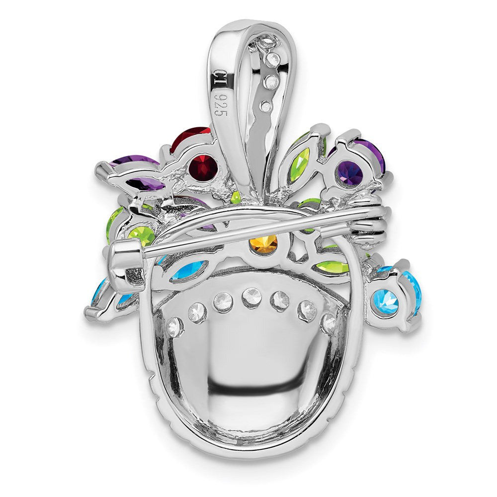 Extel Large Sterling Silver Rhodium-plated Multi-color Gemstone Basket Pendant/ Pin