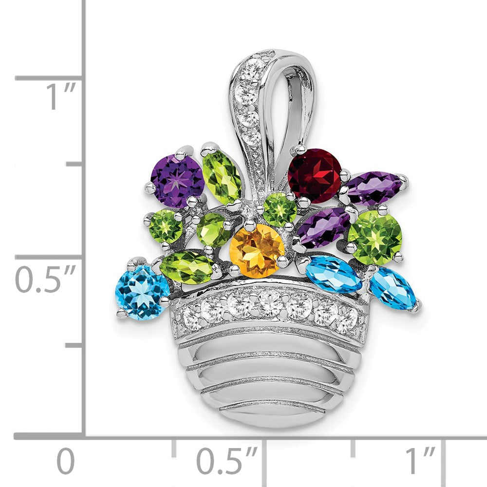 Extel Large Sterling Silver Rhodium-plated Multi-color Gemstone Basket Pendant/ Pin