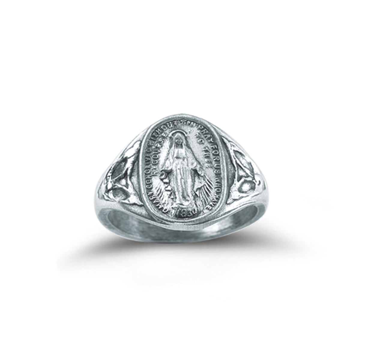 Sterling Silver Miraculous Medal Ring Front