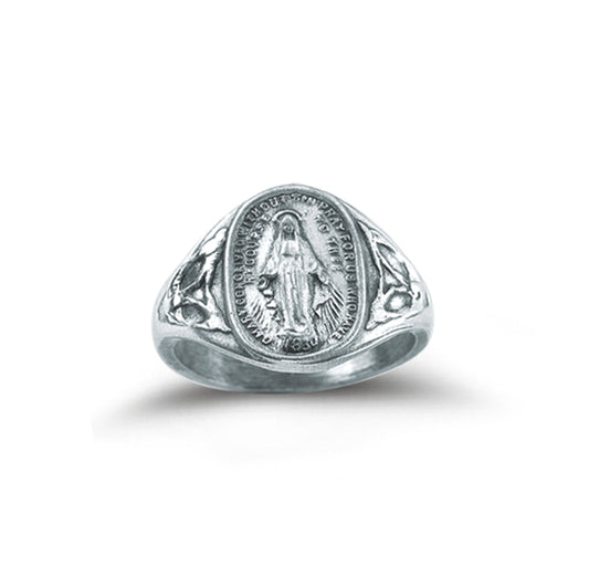 Sterling Silver Miraculous Medal Ring Front