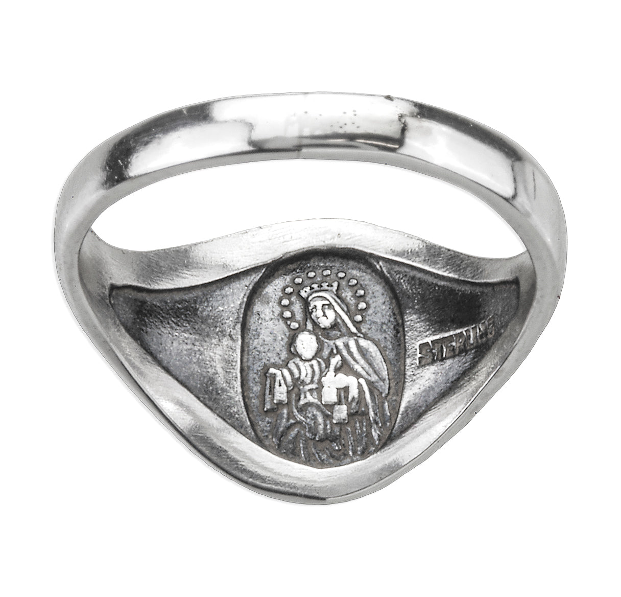 Sterling Silver Sacred Heart Scapular Ring with Our Lady