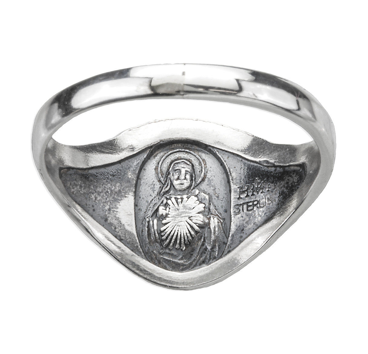 Sterling Silver Our Lady of Mount Carmel Ring with Sacred Heart Inside