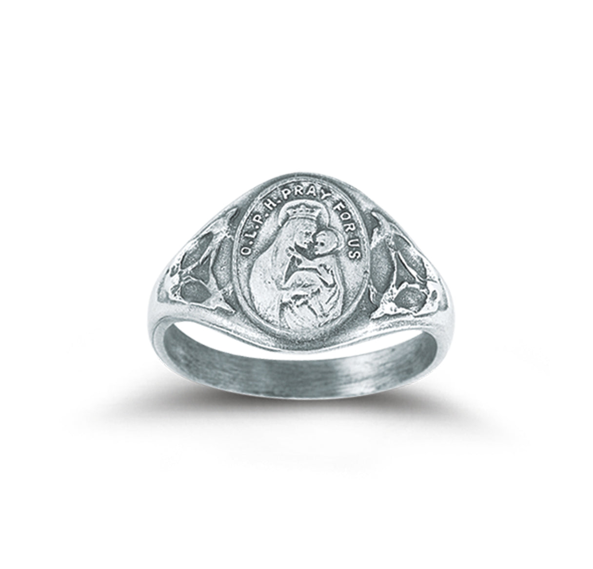 Sterling Silver Our Lady of Mount Carmel Ring with Sacred Heart Inside Front