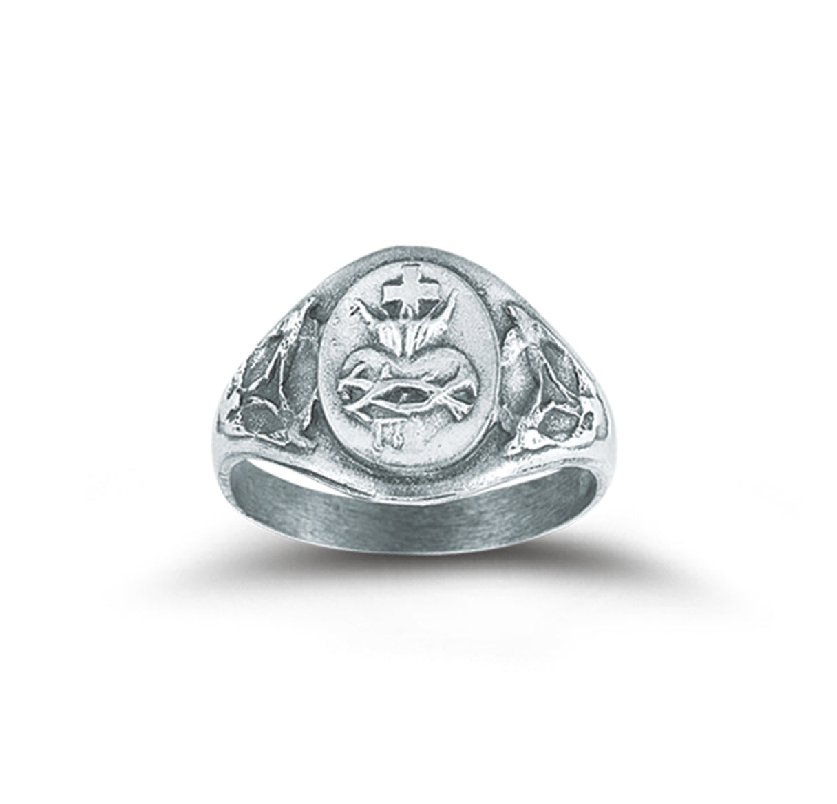 Sterling Silver Sacred Heart of Jesus Ring Front