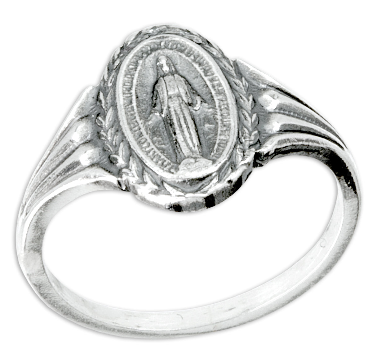 Miraculous Medal Sterling Silver Ring Front