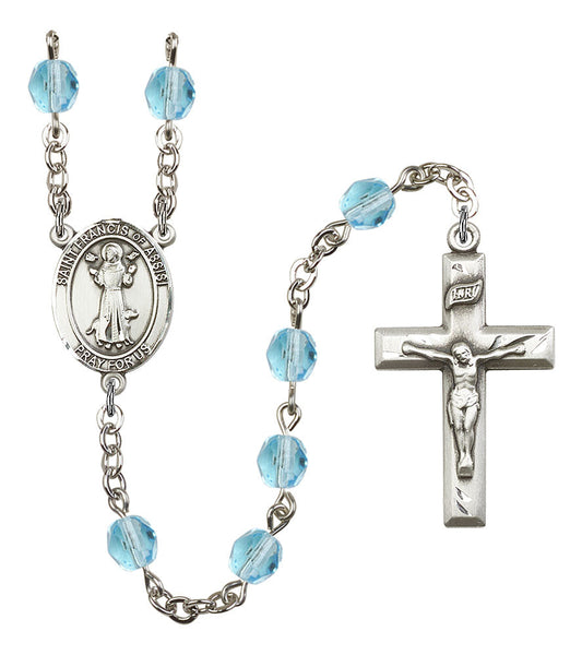 Extel St. Francis of Assisi Catholic Rosary Beads, March Birthstone Aqua