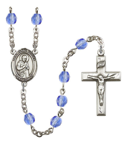 Extel St. Isaac Jogues Catholic Rosary Beads, September Birthstone Sapphire