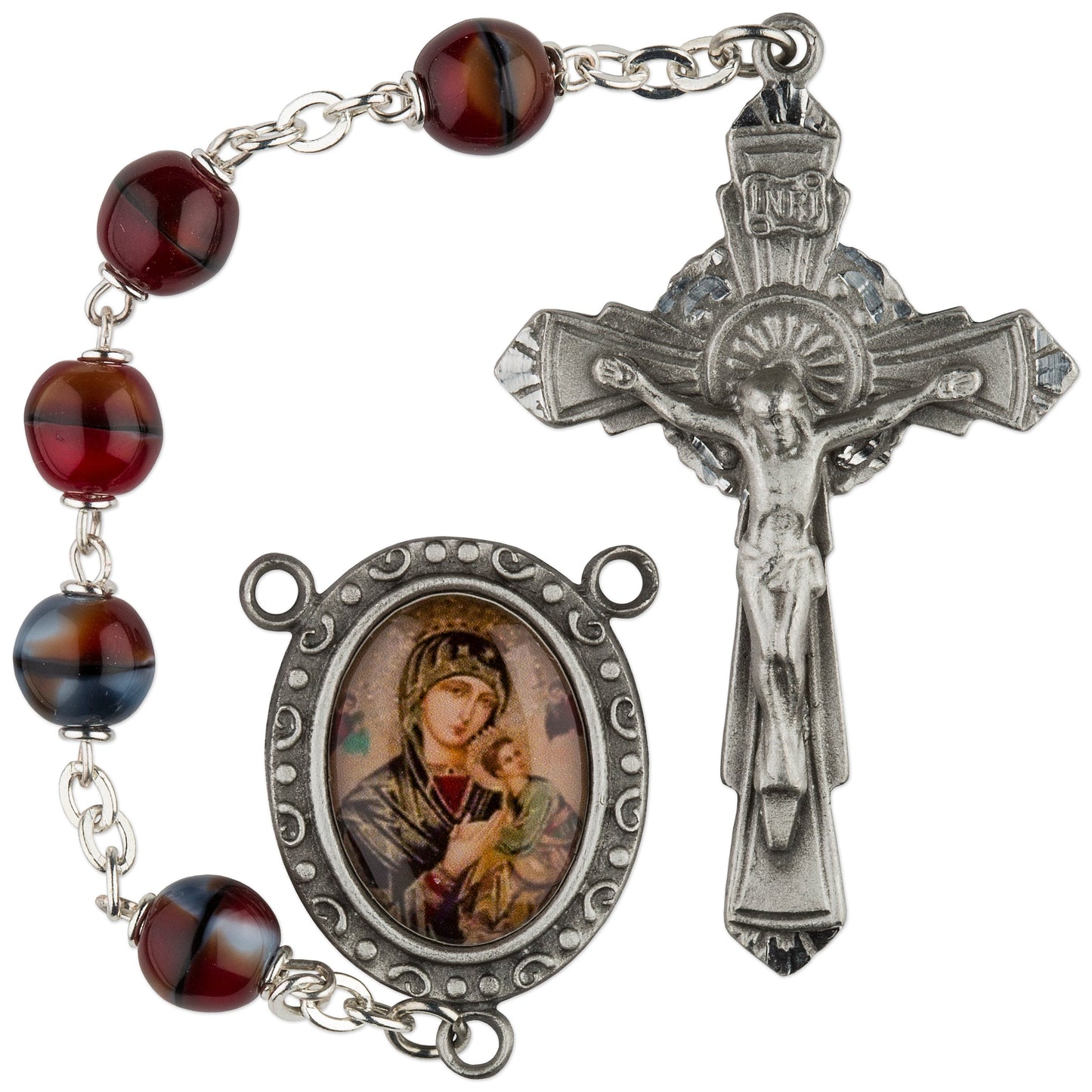 Women's Our Lady of Perpetual Help Medium Multi Colored Catholic Rosary Beads, Glass beads