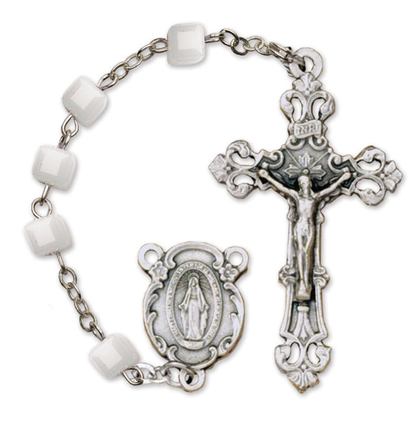 Women's Small White Catholic Rosary Beads, Glass beads