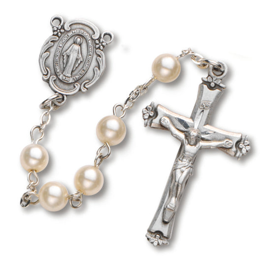 Women's Small White Catholic Rosary Beads, Glass beads