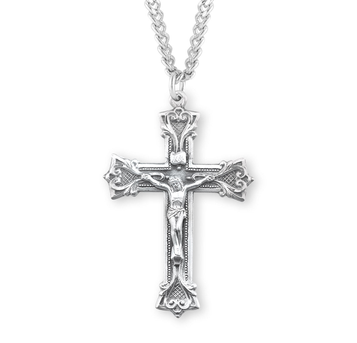 Gothic Scroll Style Sterling Silver Crucifix