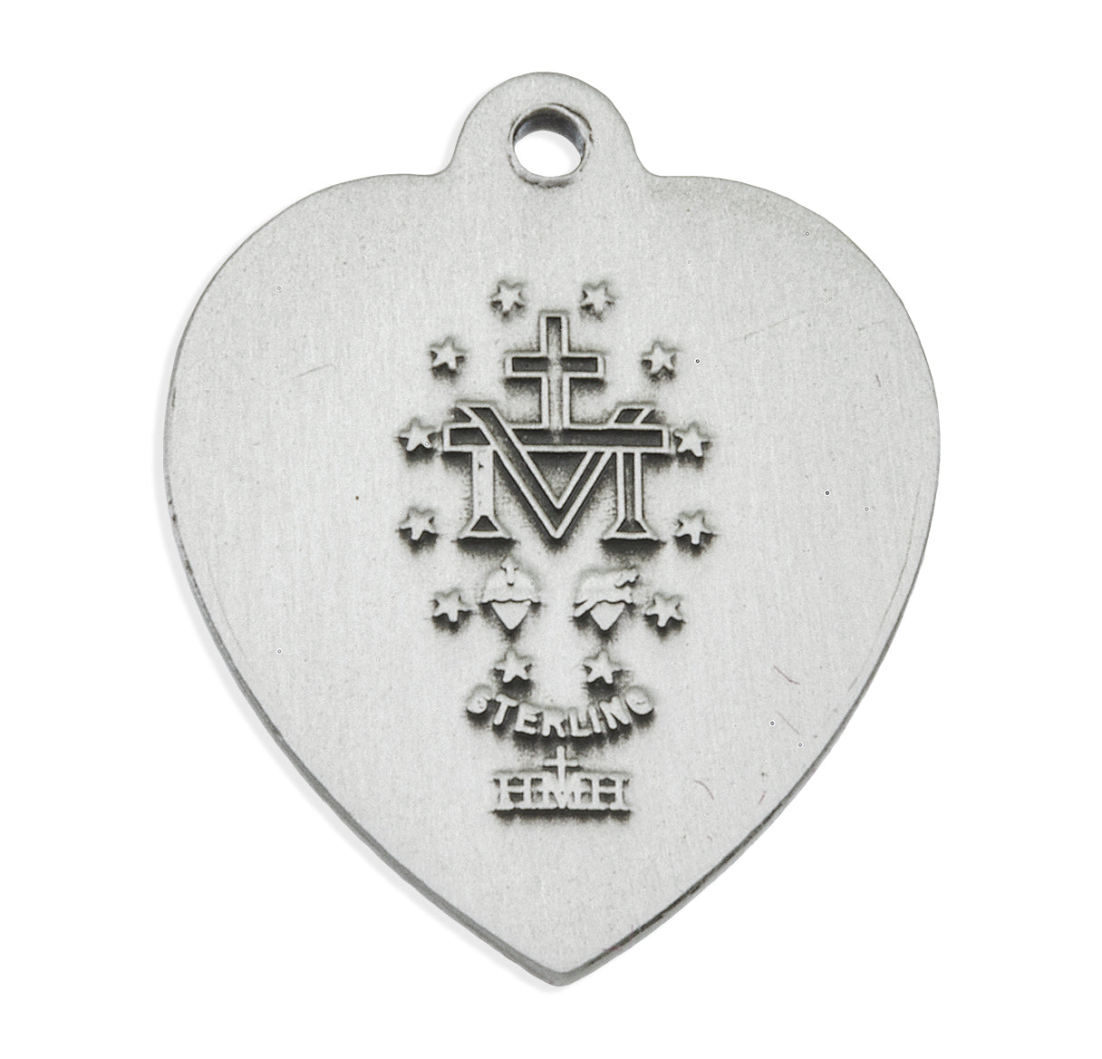 Sterling Silver Heart Shape Miraculous Medal Pendant Necklace